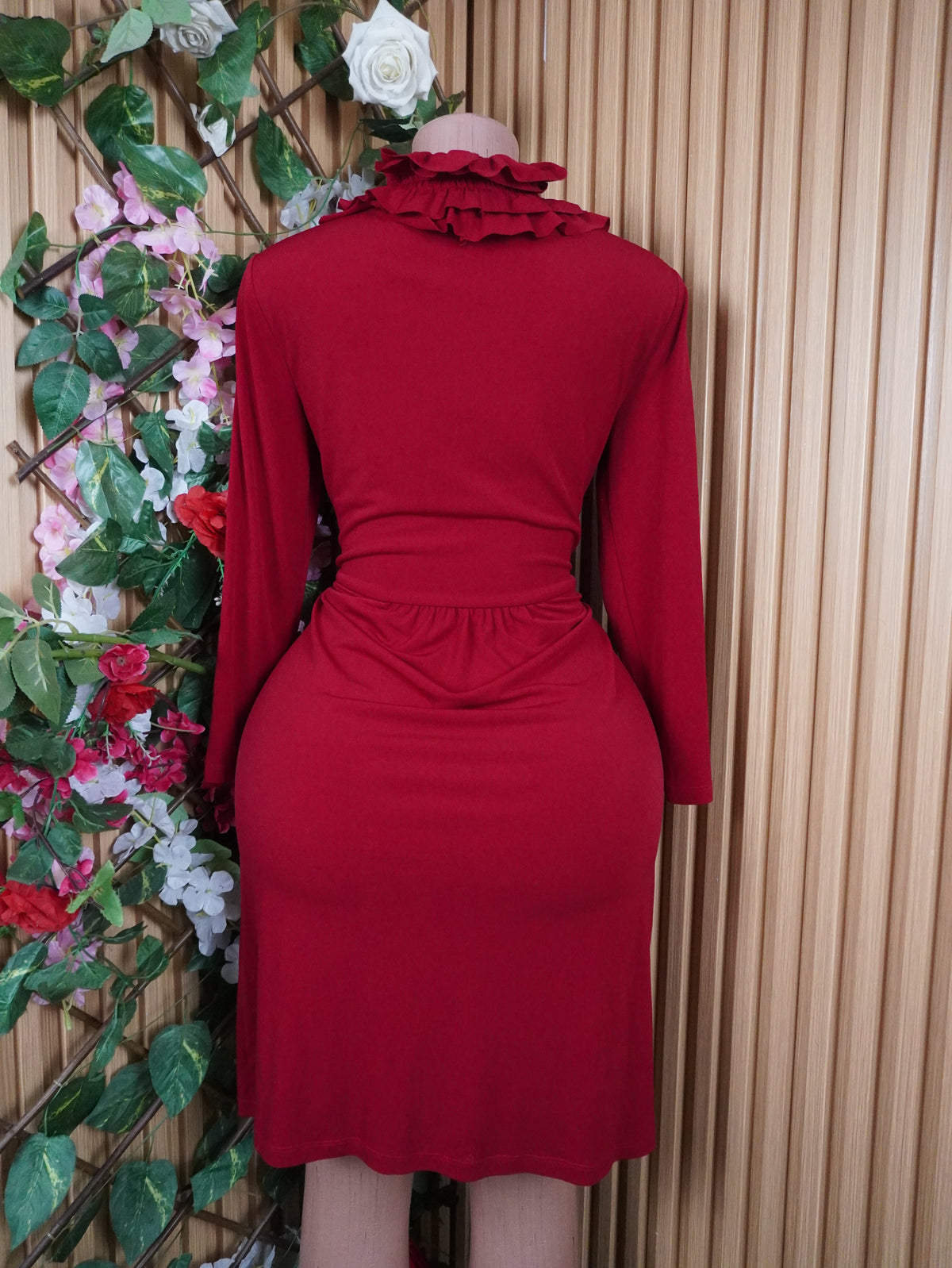 Robe évasée manches longues décolletée-S