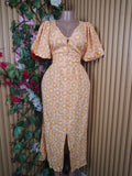 Robe évasée longue manches courtes décolletée-M