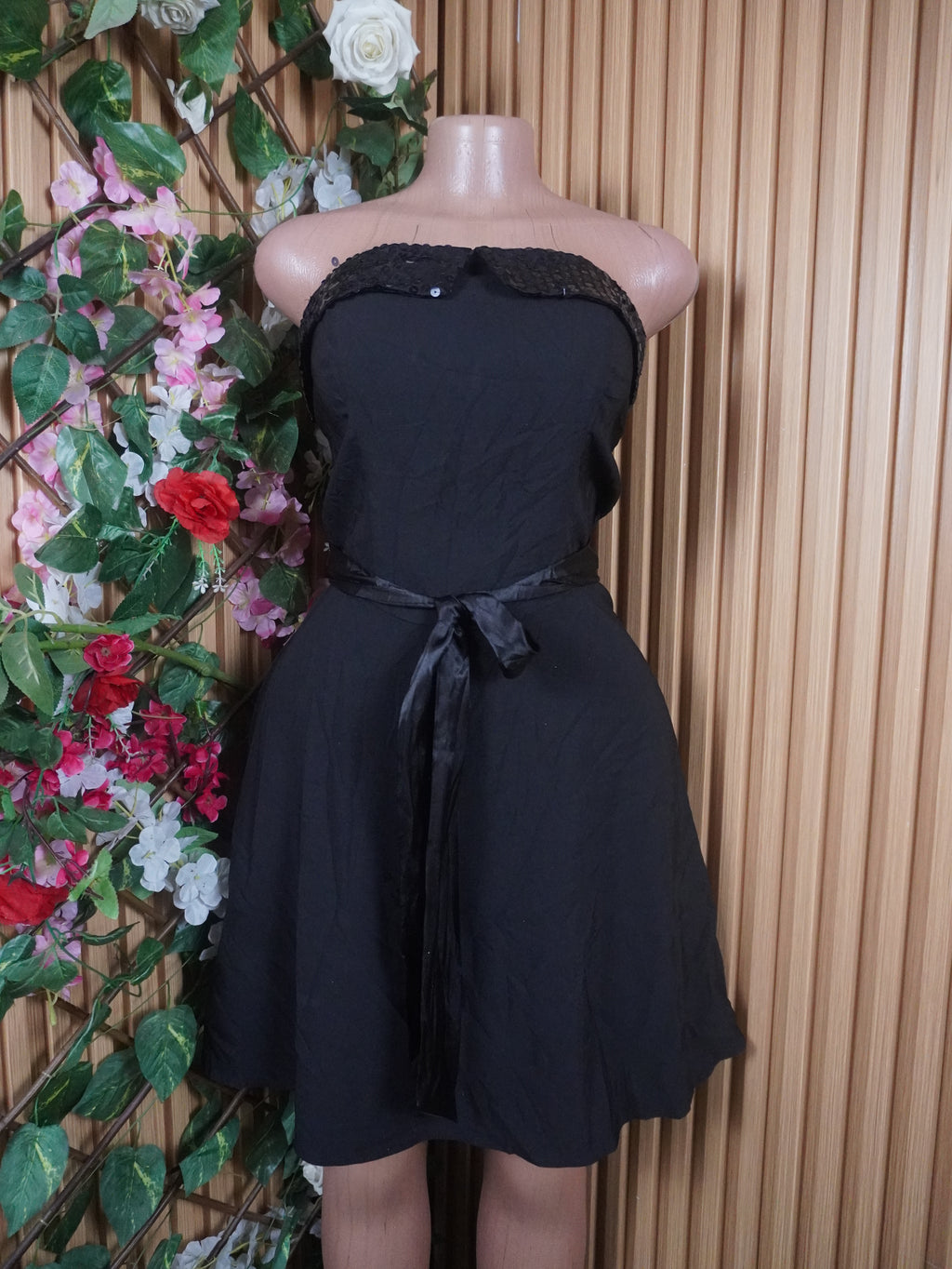 Robe évasée sans manches bustier ceintrée-S