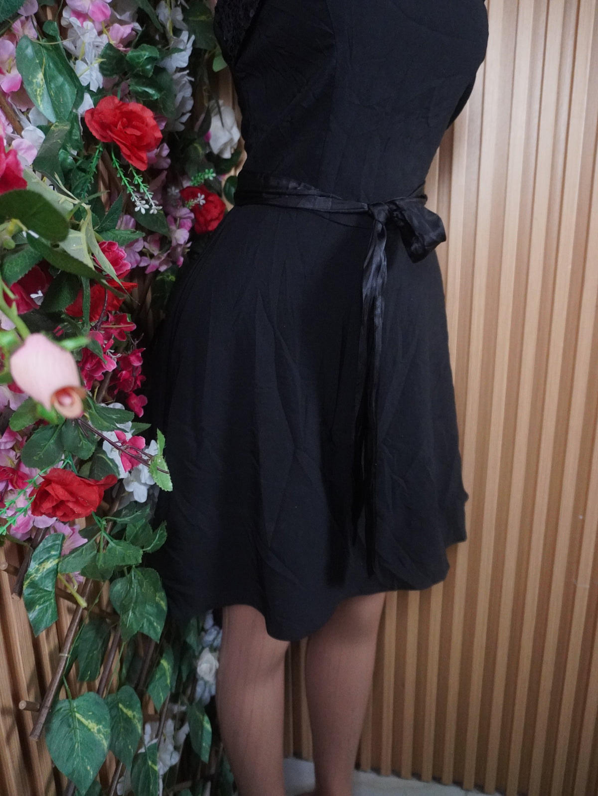 Robe évasée sans manches bustier ceintrée-S