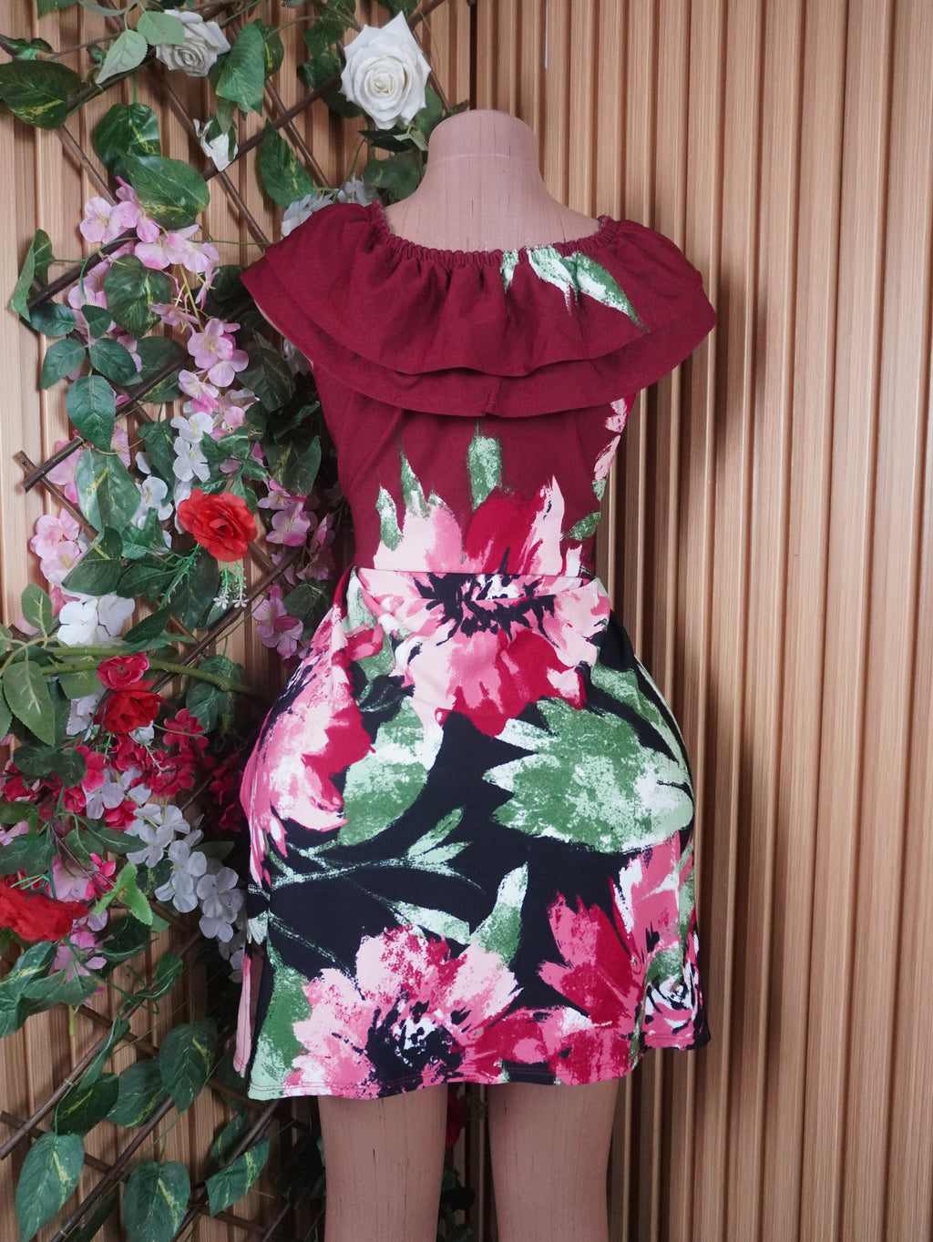 Robe évasée longue sans manches imprimée fleurie-S