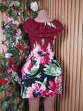 Robe évasée longue sans manches imprimée fleurie-S