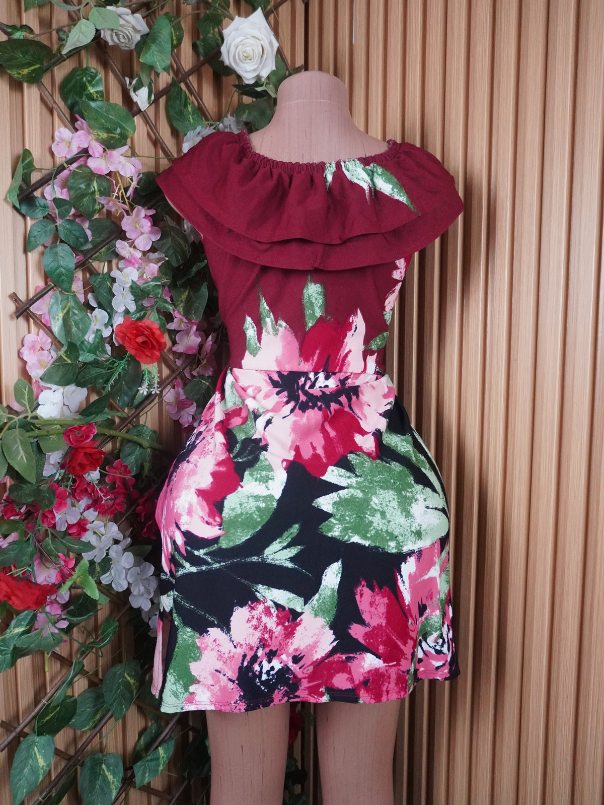 Robe évasée longue sans manches imprimée fleurie-S