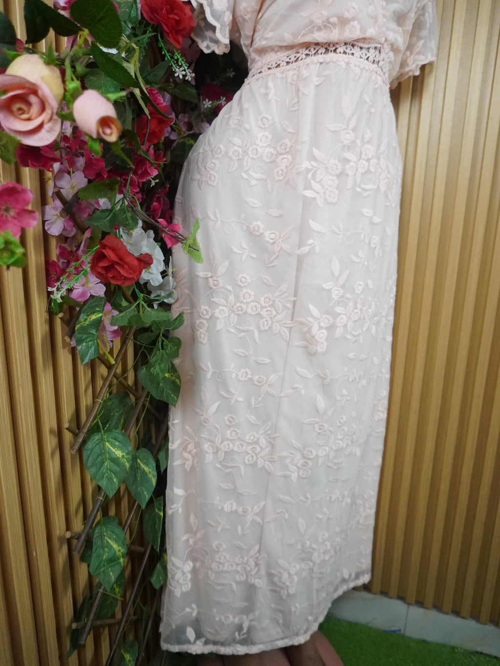 Robe évasée longue manches courtes ceintrée-XL
