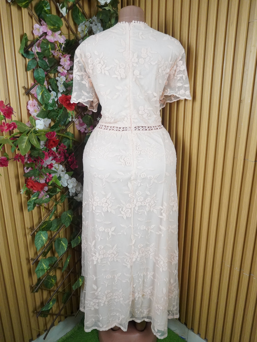 Robe évasée longue manches courtes ceintrée-XL