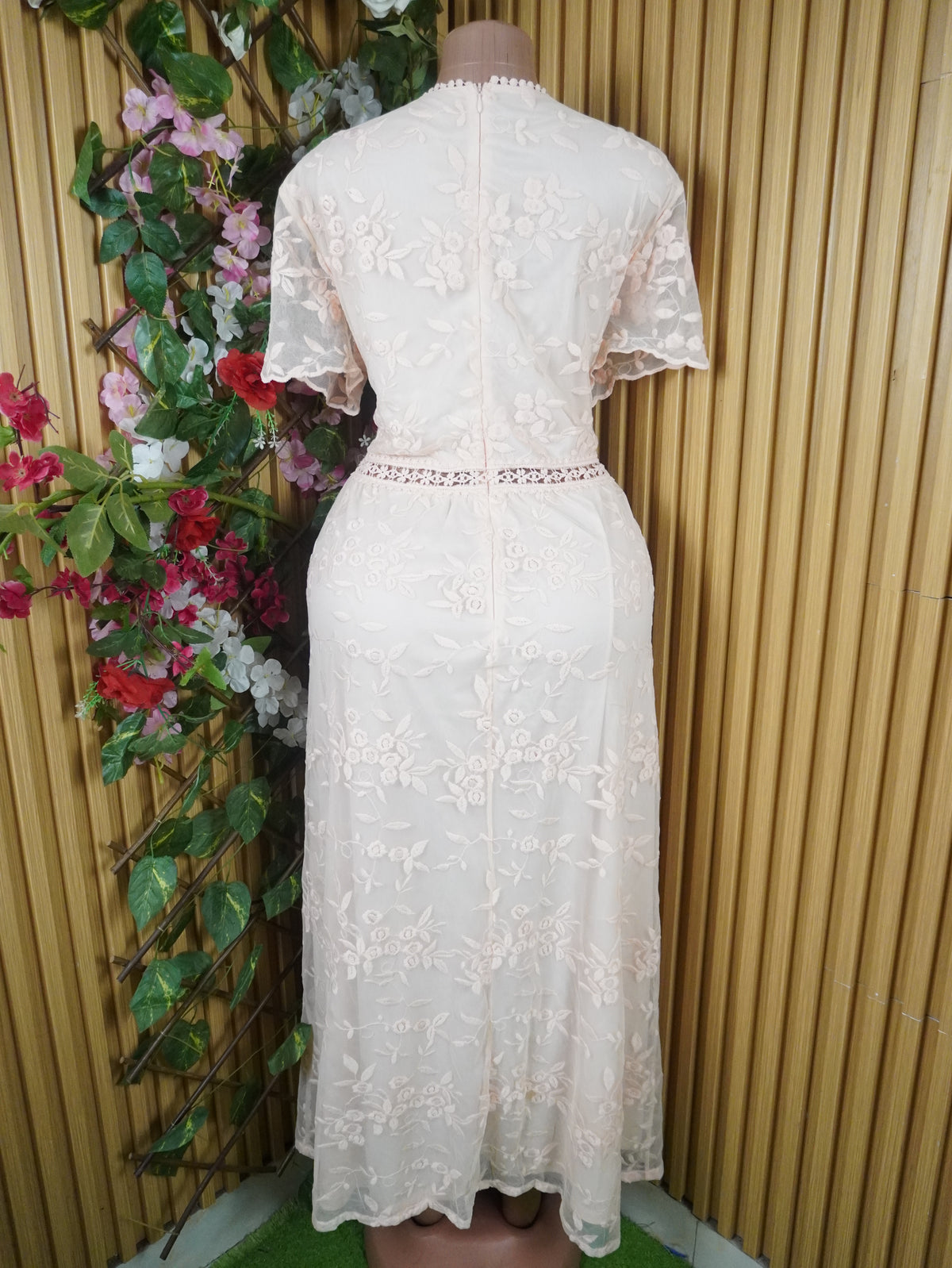 Robe évasée longue manches courtes ceintrée-XL
