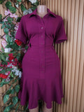 Robe évasée manches courtes avec boutons col chemise-M