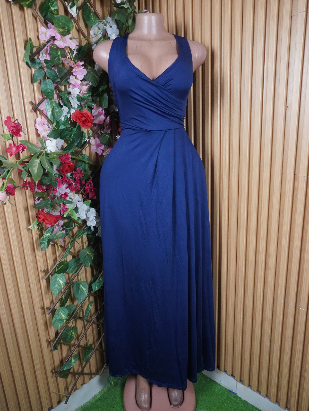 Robe évasée longue sans manches plisée-M