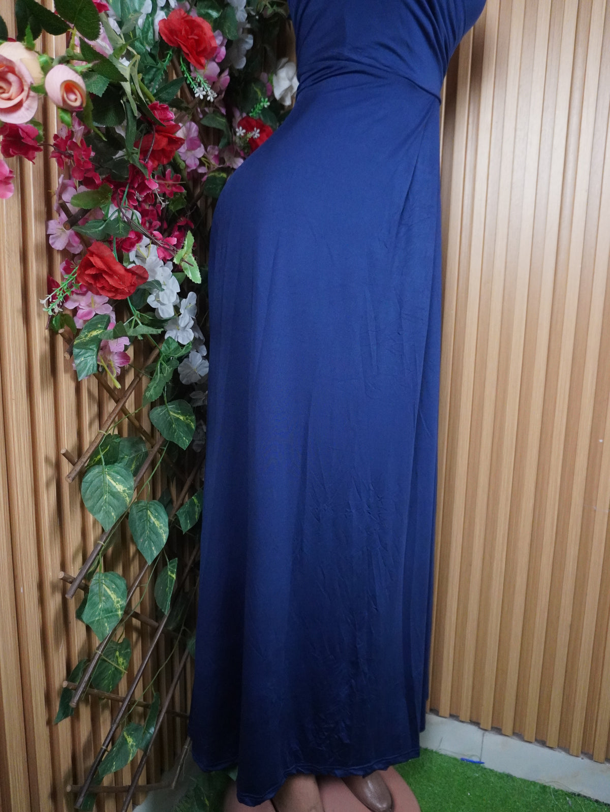 Robe évasée longue sans manches plisée-M