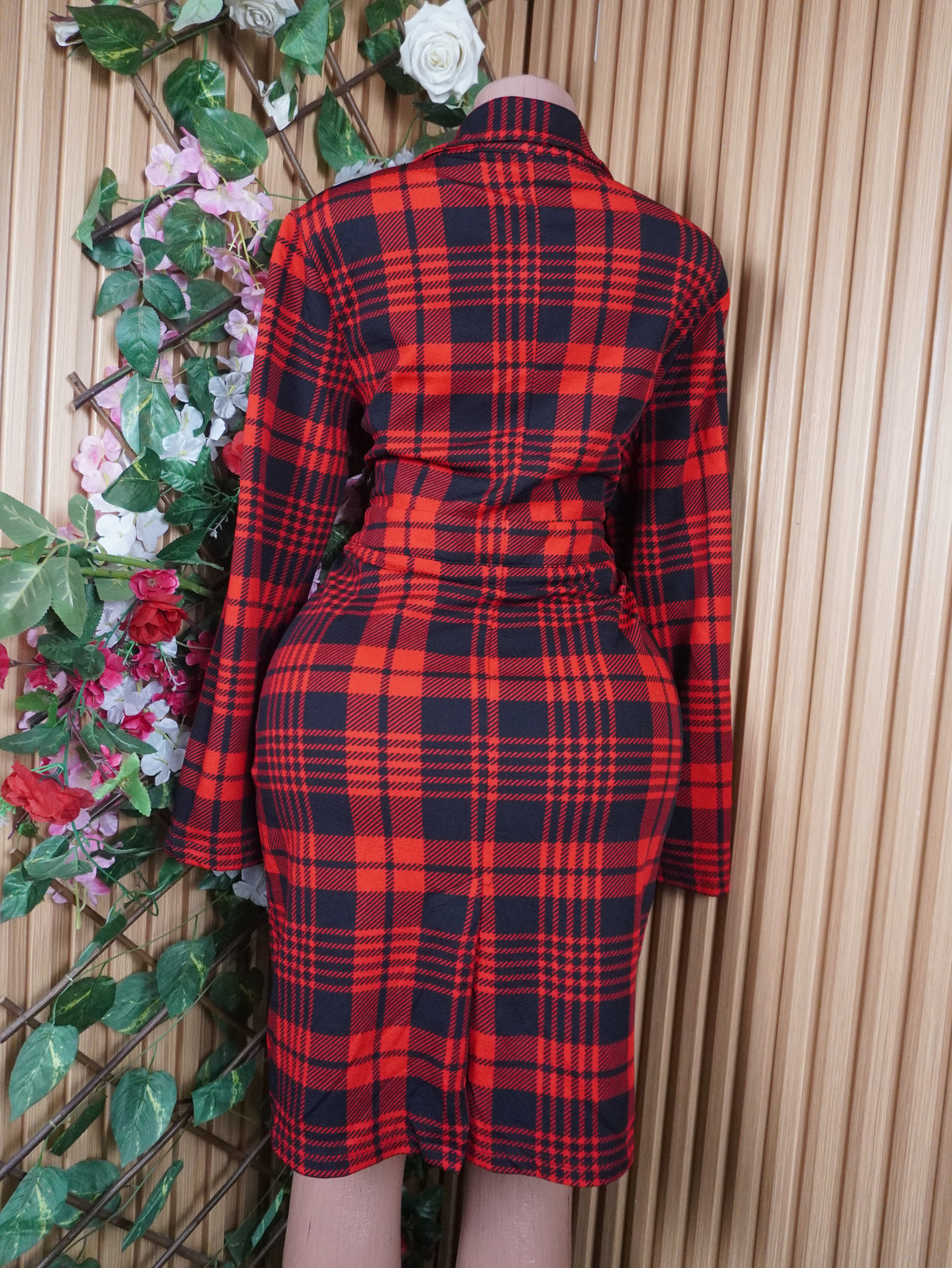 Robe évasée manches longues col chemise avec boutons-L