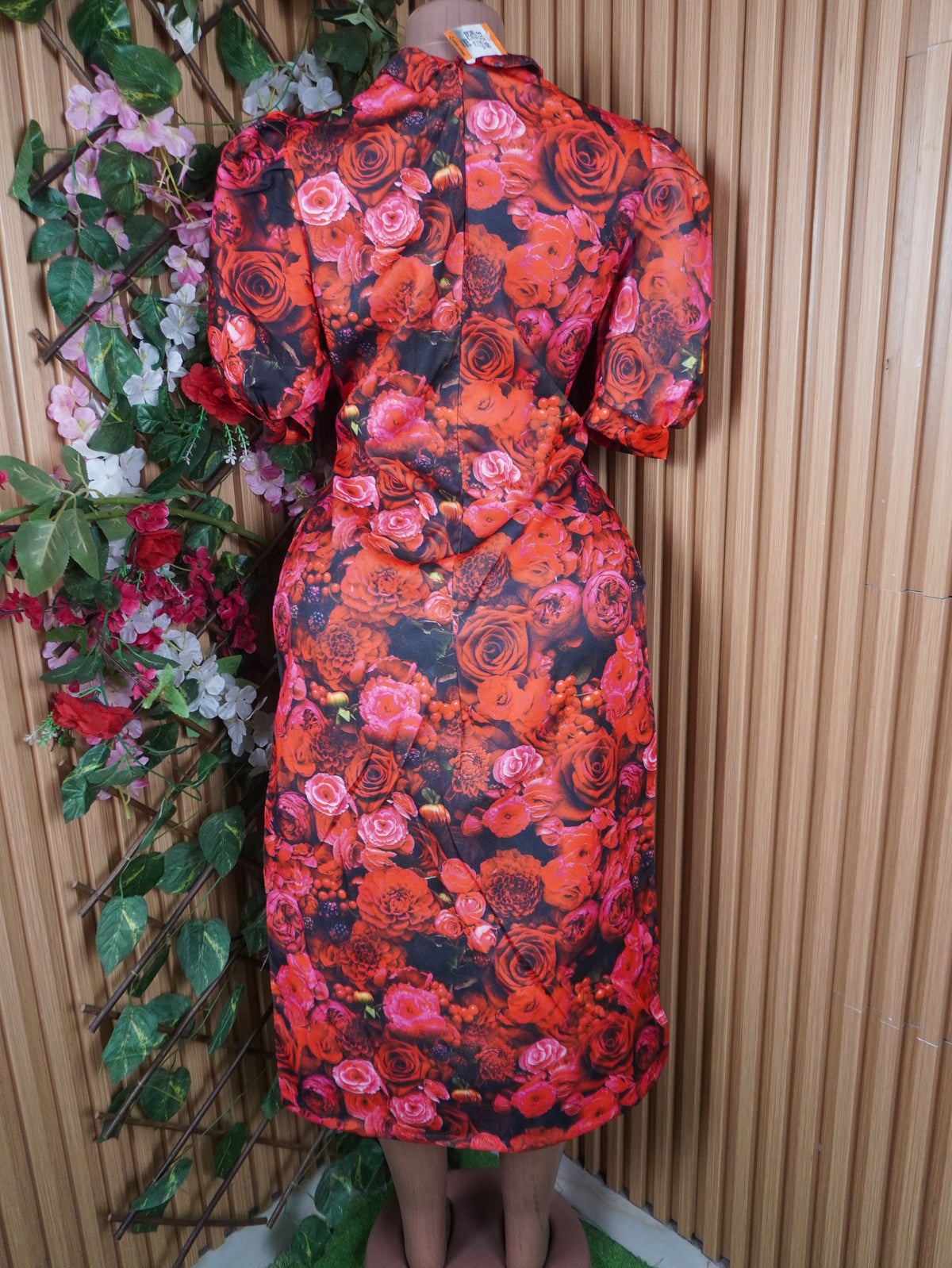 Robe évasée longue manches courtes imprimée fleurie-M