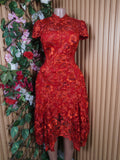 Robe évasée mi-longue manches courtes col mao-S