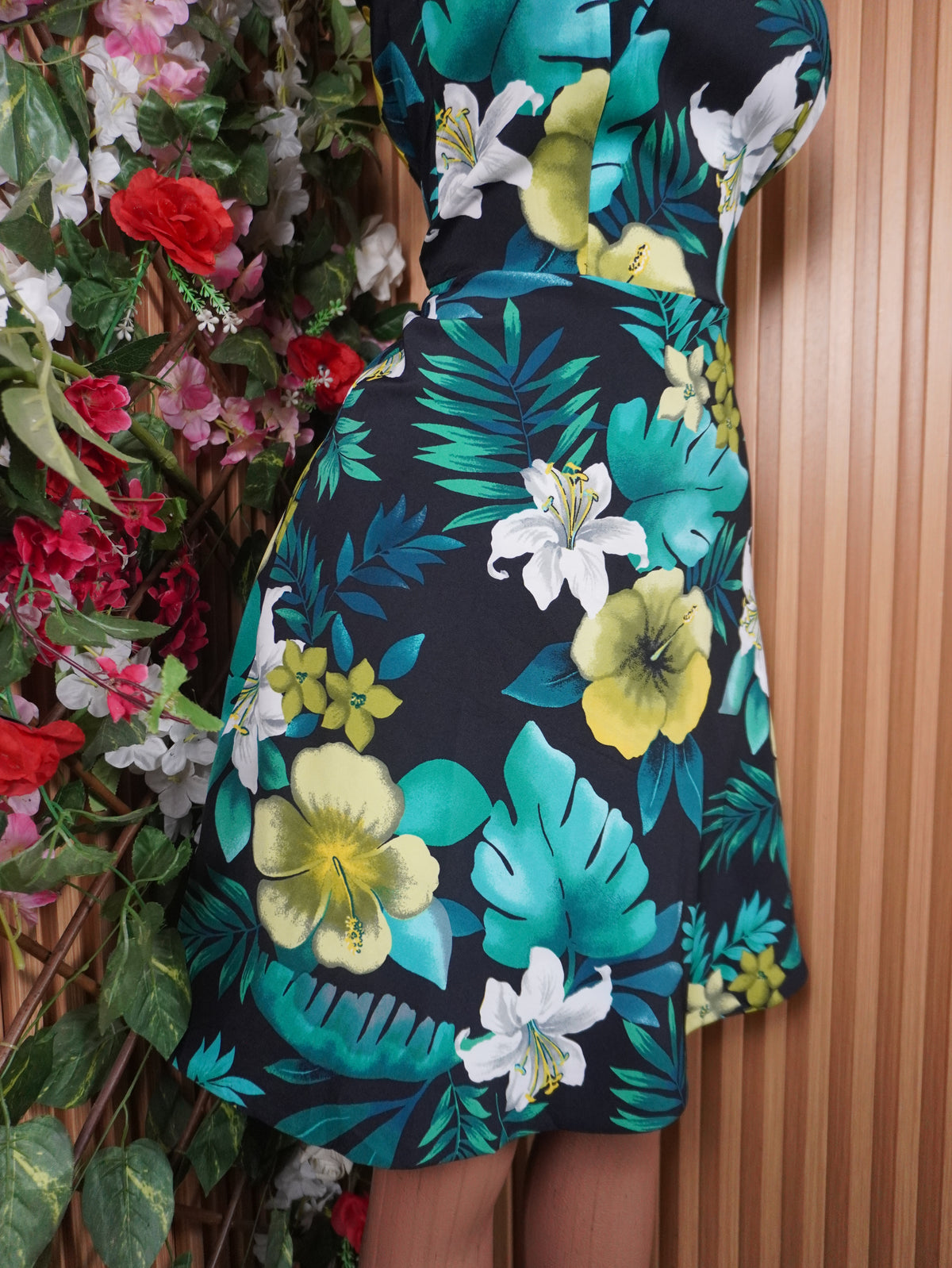 Robe évasée sans manches imprimée fleurie-S