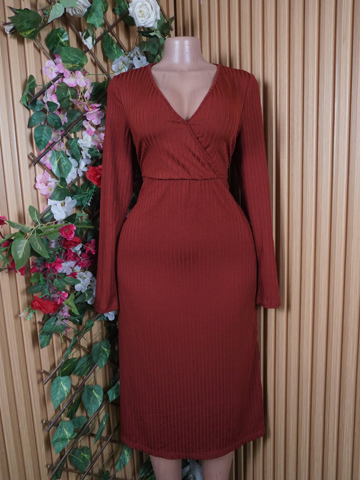 Robe portefeuille manches longues décolletée-L