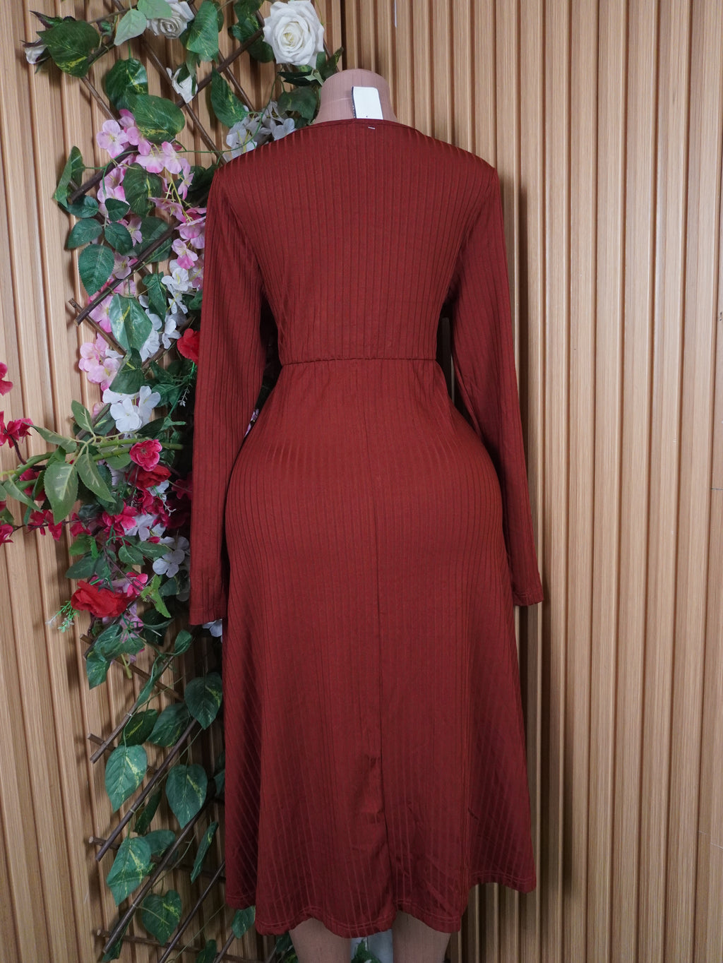 Robe portefeuille manches longues décolletée-L