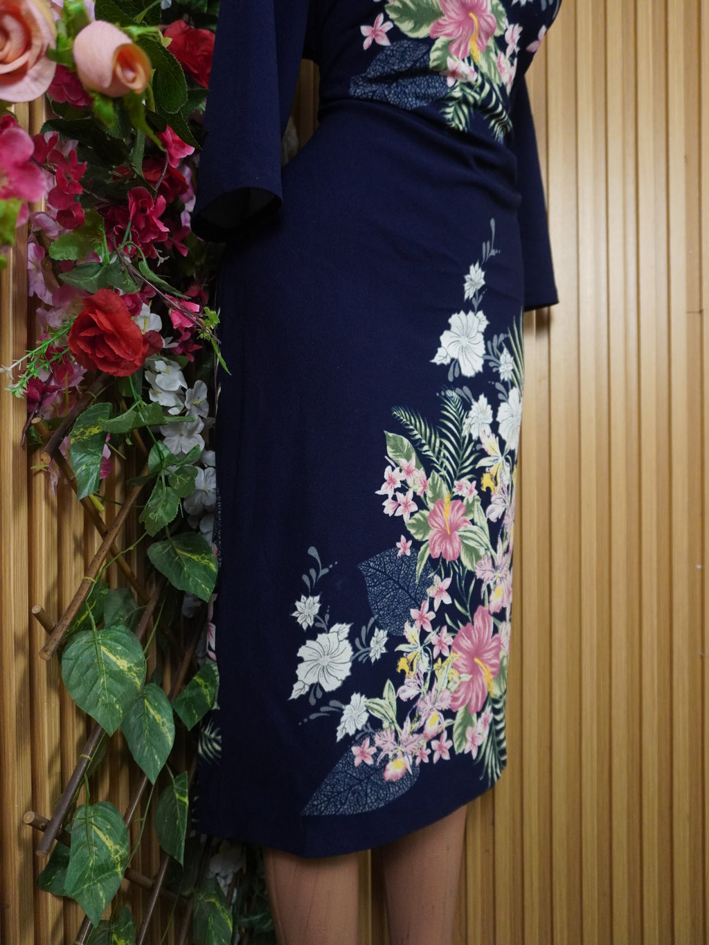 Robe évasée mi-longue manches longue imprimée fleurie-XL