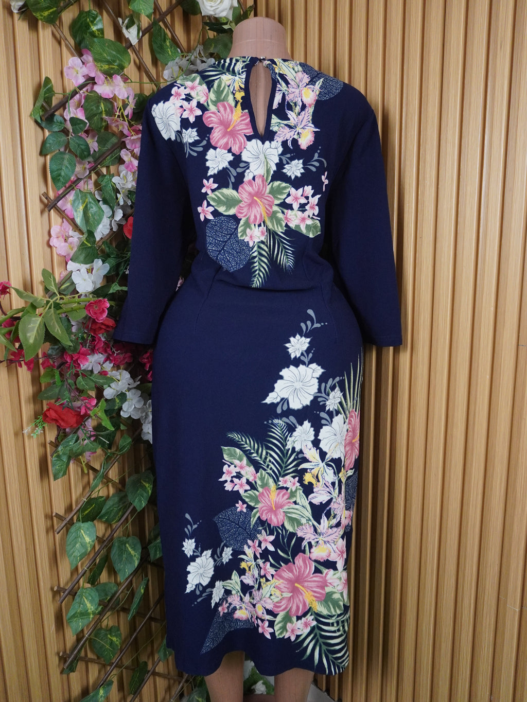 Robe évasée mi-longue manches longue imprimée fleurie-XL