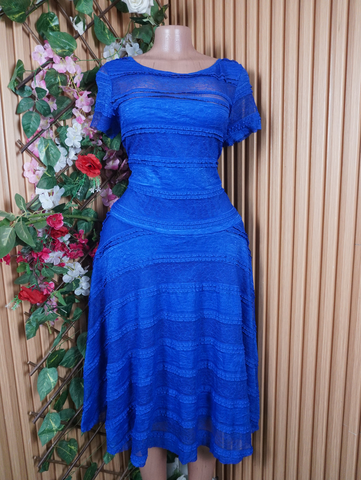 Robe évasée longue manches courtes plissée-M