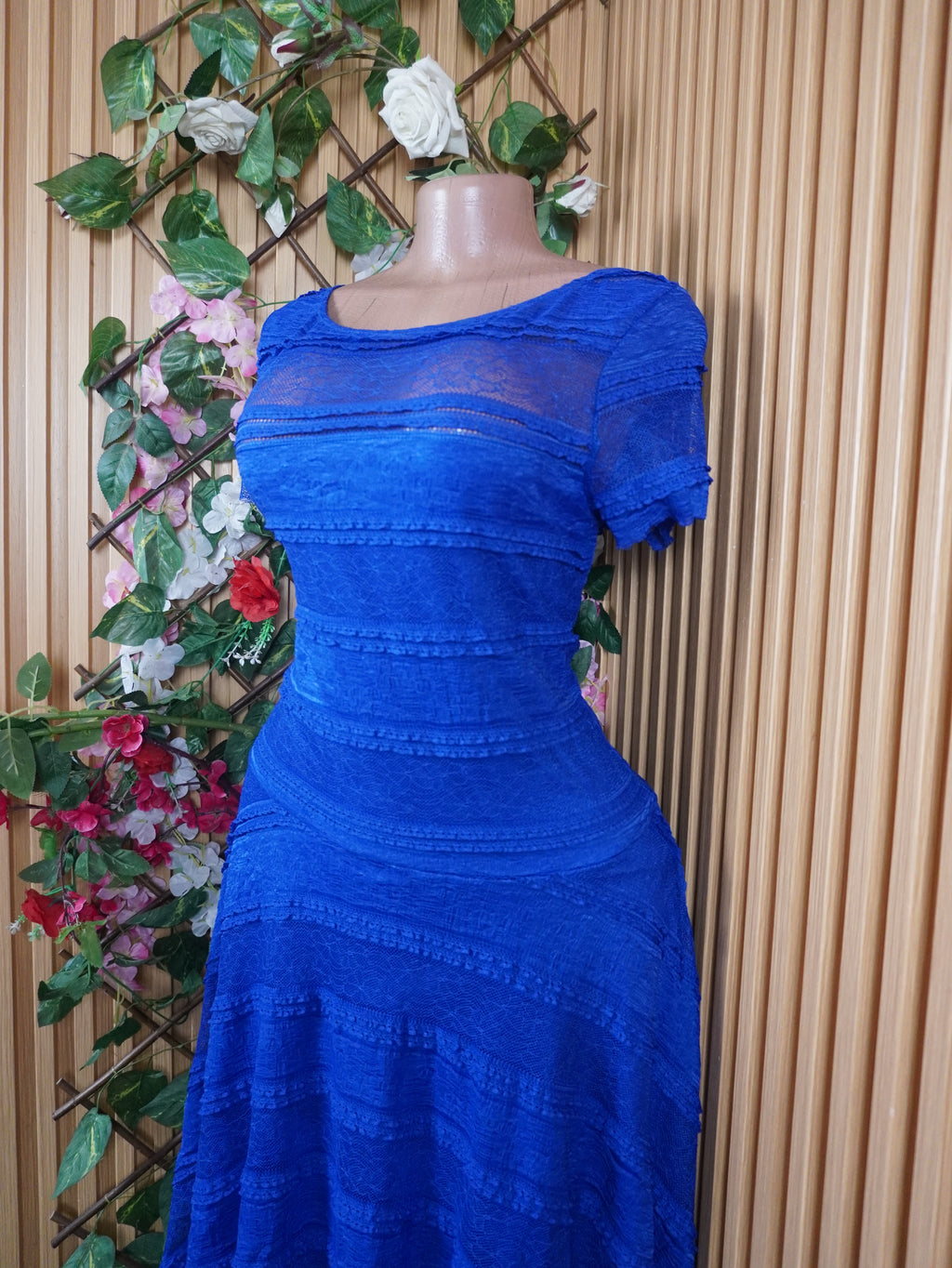Robe évasée longue manches courtes plissée-M