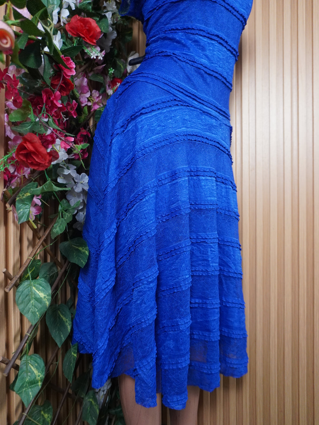 Robe évasée longue manches courtes plissée-M