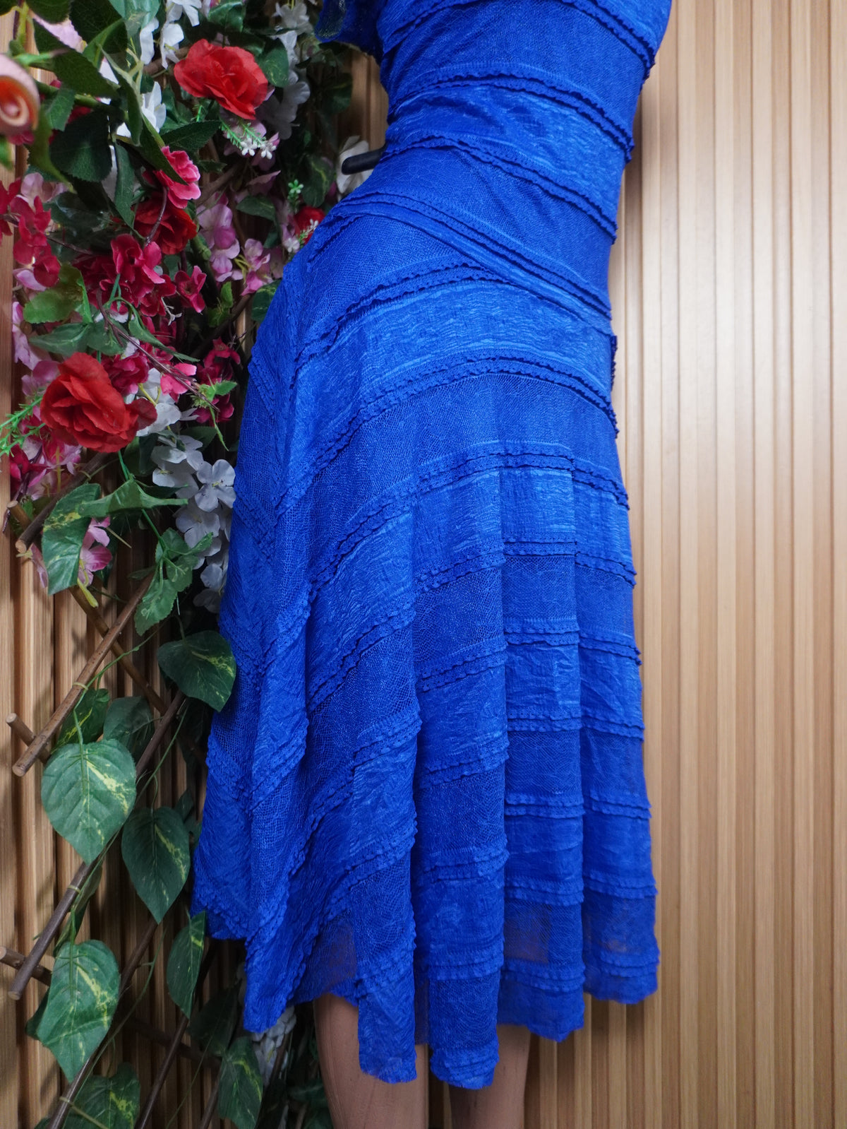 Robe évasée longue manches courtes plissée-M