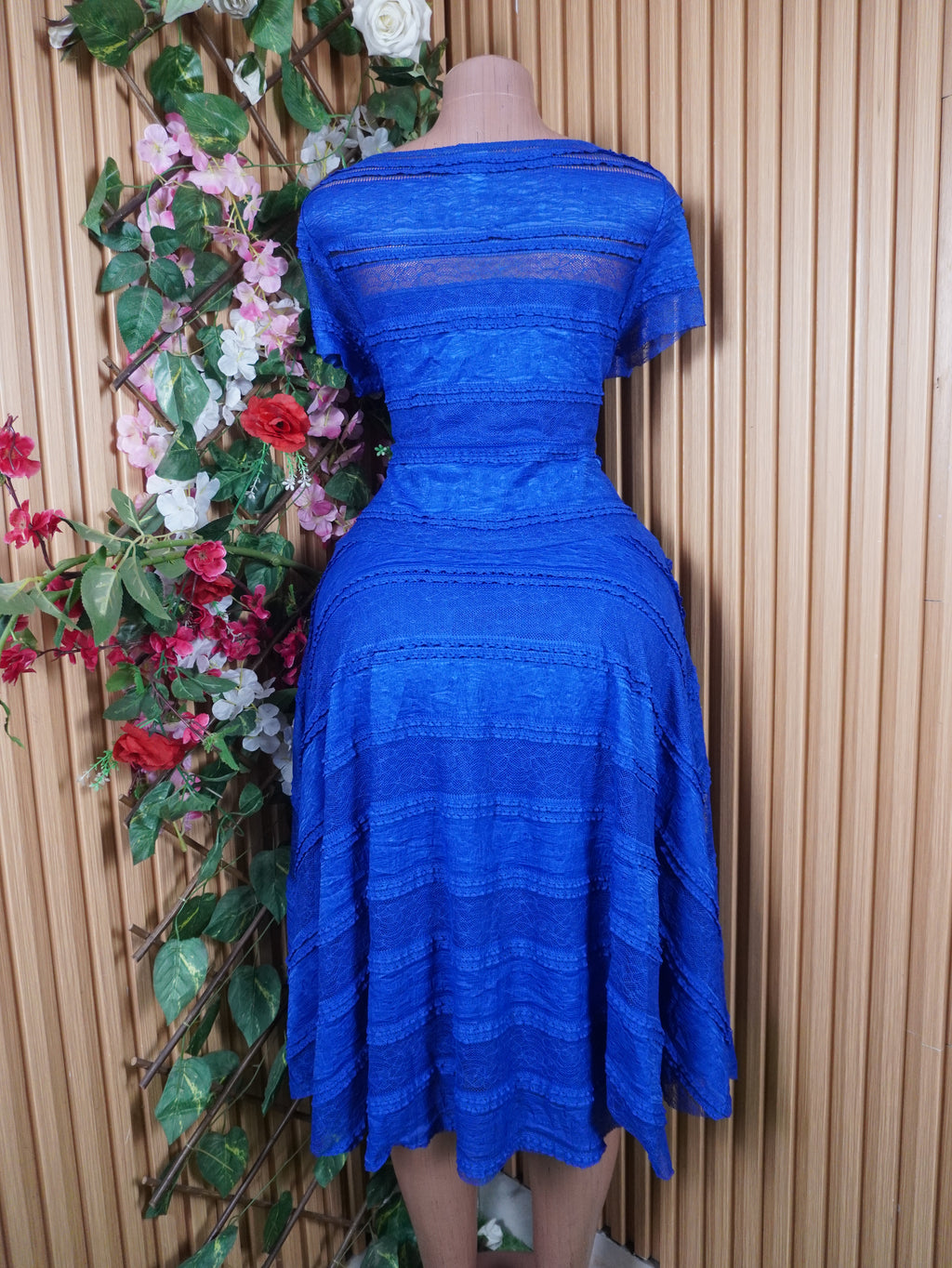 Robe évasée longue manches courtes plissée-M