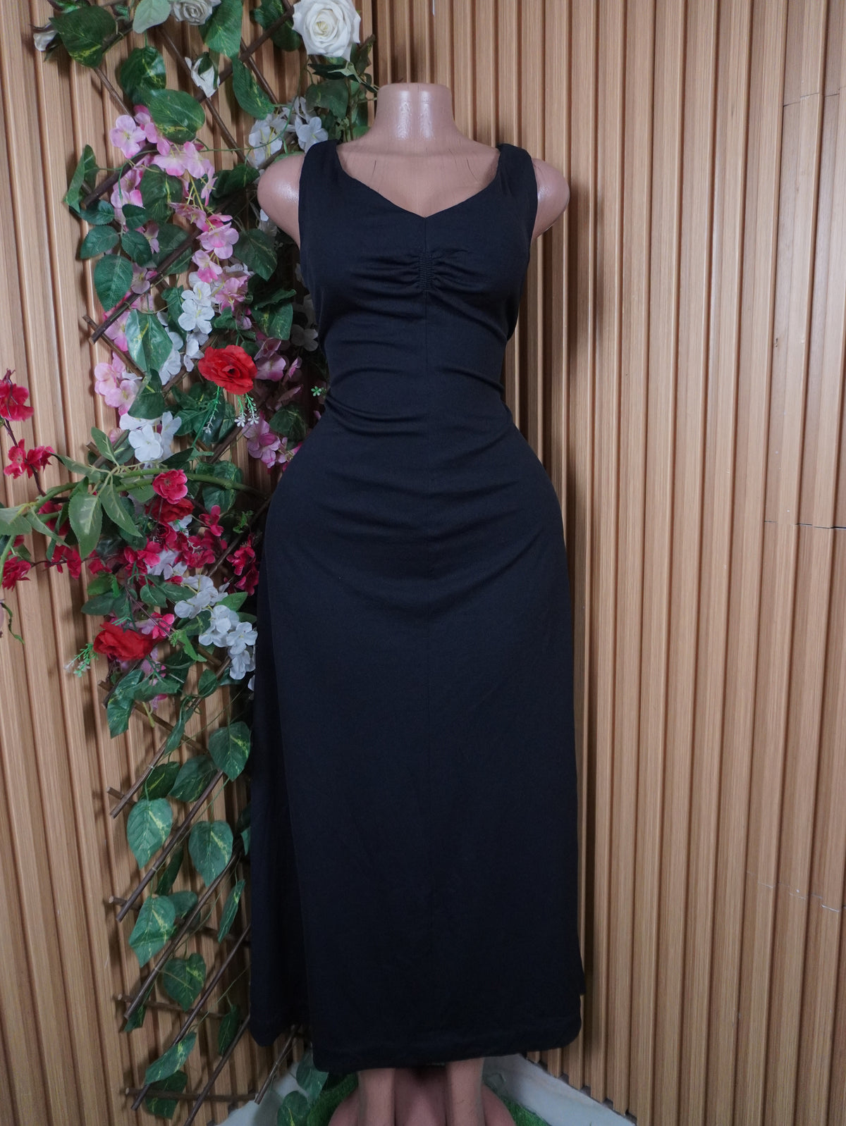 Robe évasée longue sans manches décolletée-L