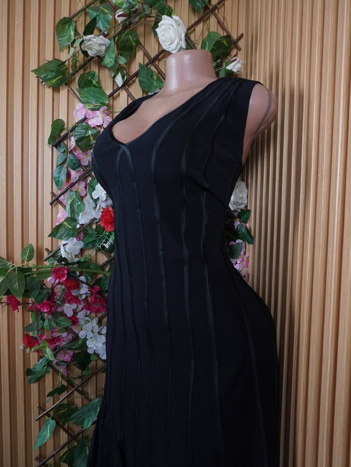Robe évasée longue sans manches rayée-XL