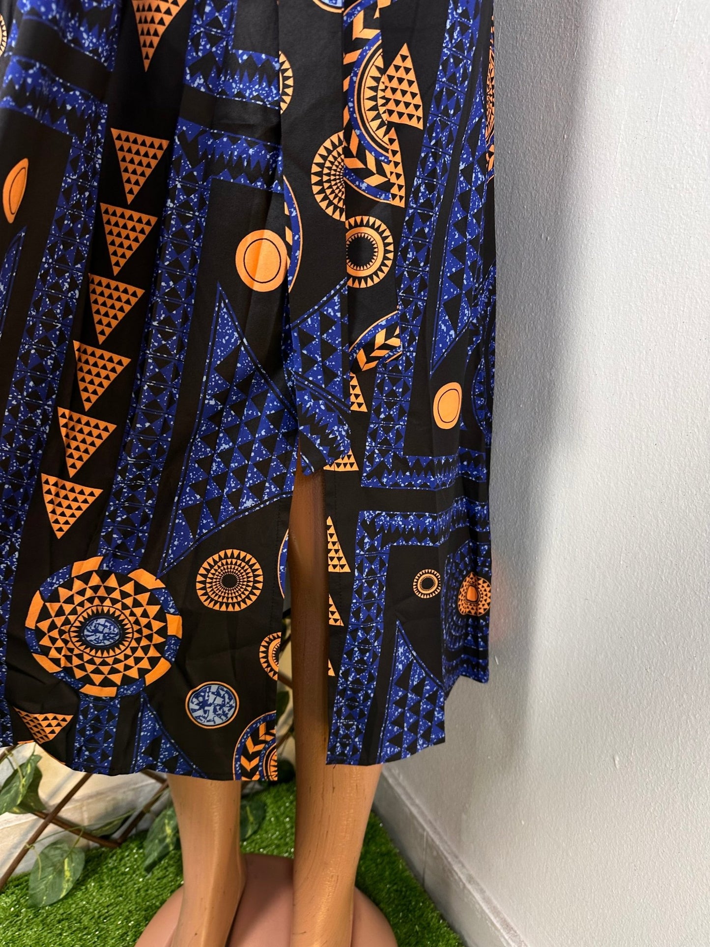 Robe croisée manche 3/4 avec fente imprimé pagne africaine - Perluna Store