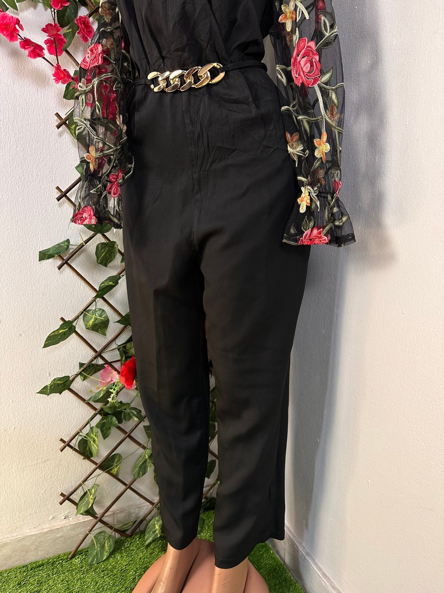 Combinaison élégante manche voilée avec motif de fleure - Perluna StorePerluna Store
