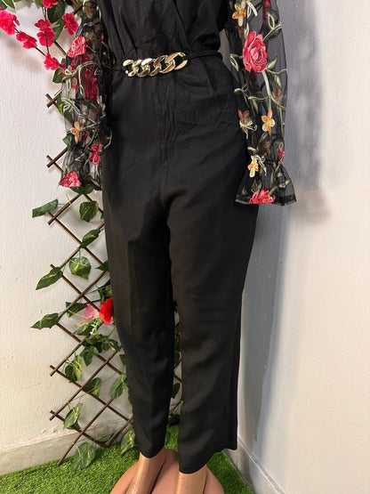 Combinaison élégante manche voilée avec motif de fleure - Perluna StorePerluna Store