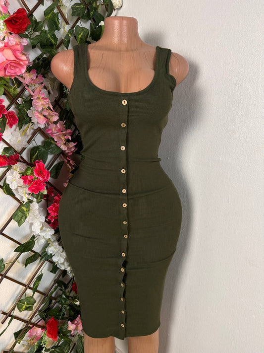 Robe moulante a bouton sans manche à colle carrée - Perluna Store
