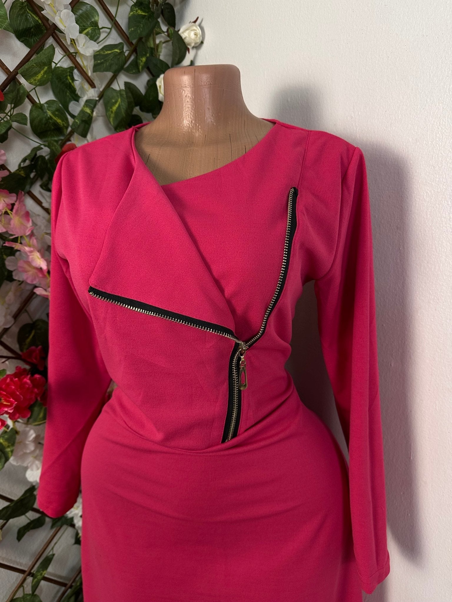 Robe longue élégante à manche longue avec fermeture éclaire devant - Perluna Store