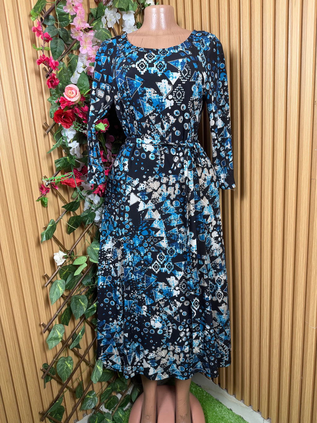 Robe évasée longue manches longues imprimée fleurie-M