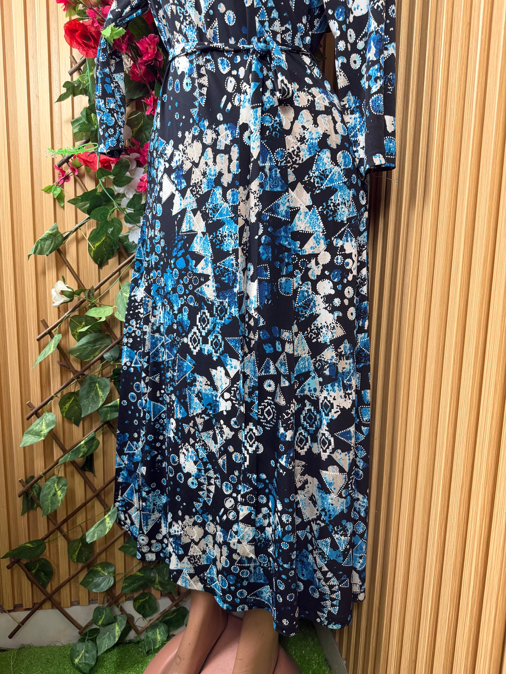 Robe évasée longue manches longues imprimée fleurie-M