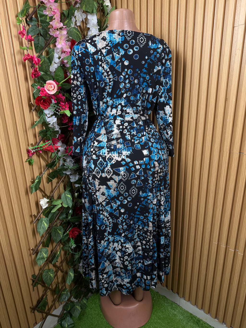 Robe évasée longue manches longues imprimée fleurie-M