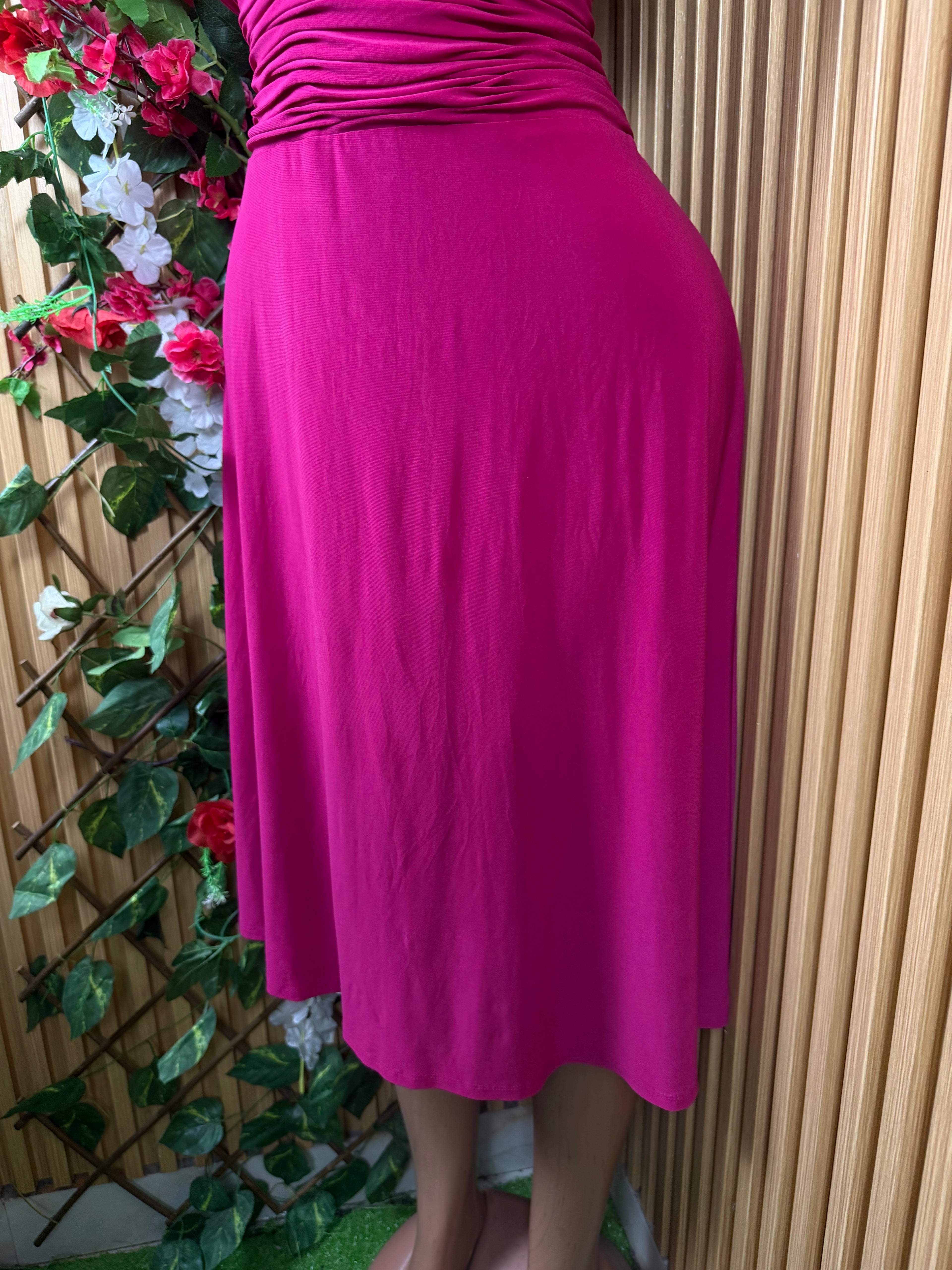 Robe évasée mi-longue sans manches plisée-L