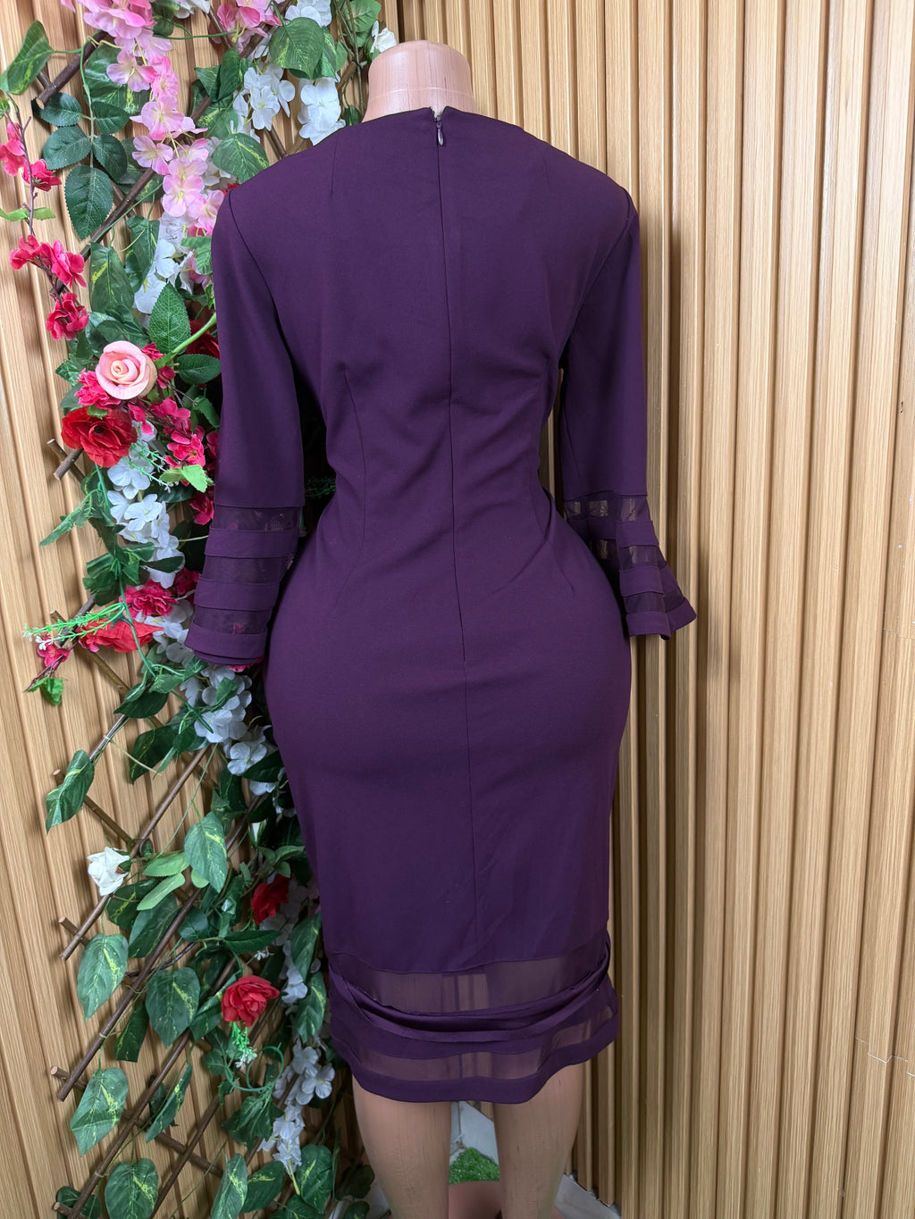 Robe évasée longue manches longues décolletée-S