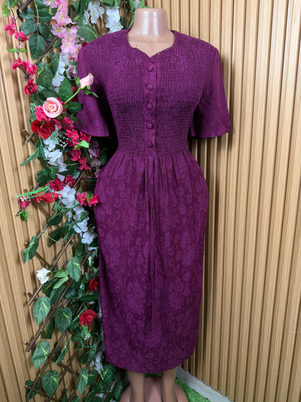 Robe évasée longue manches courtes avec boutons-XL