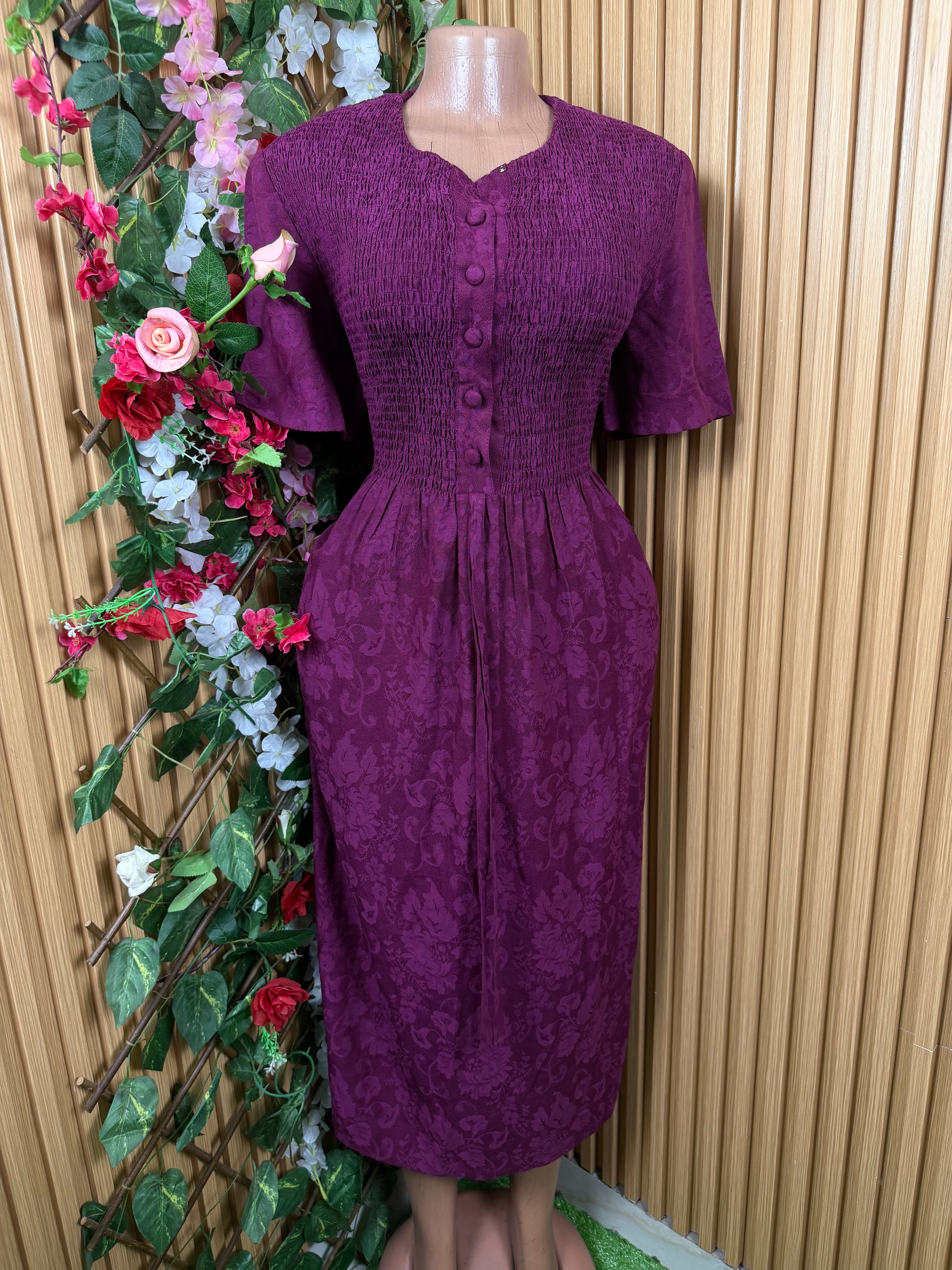 Robe évasée longue manches courtes avec boutons-XL