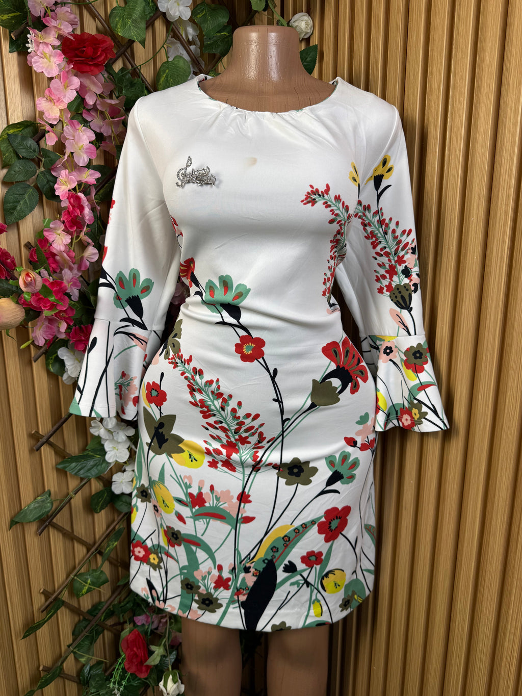 Robe moulante manches longues imprimée fleurie - Perluna Store