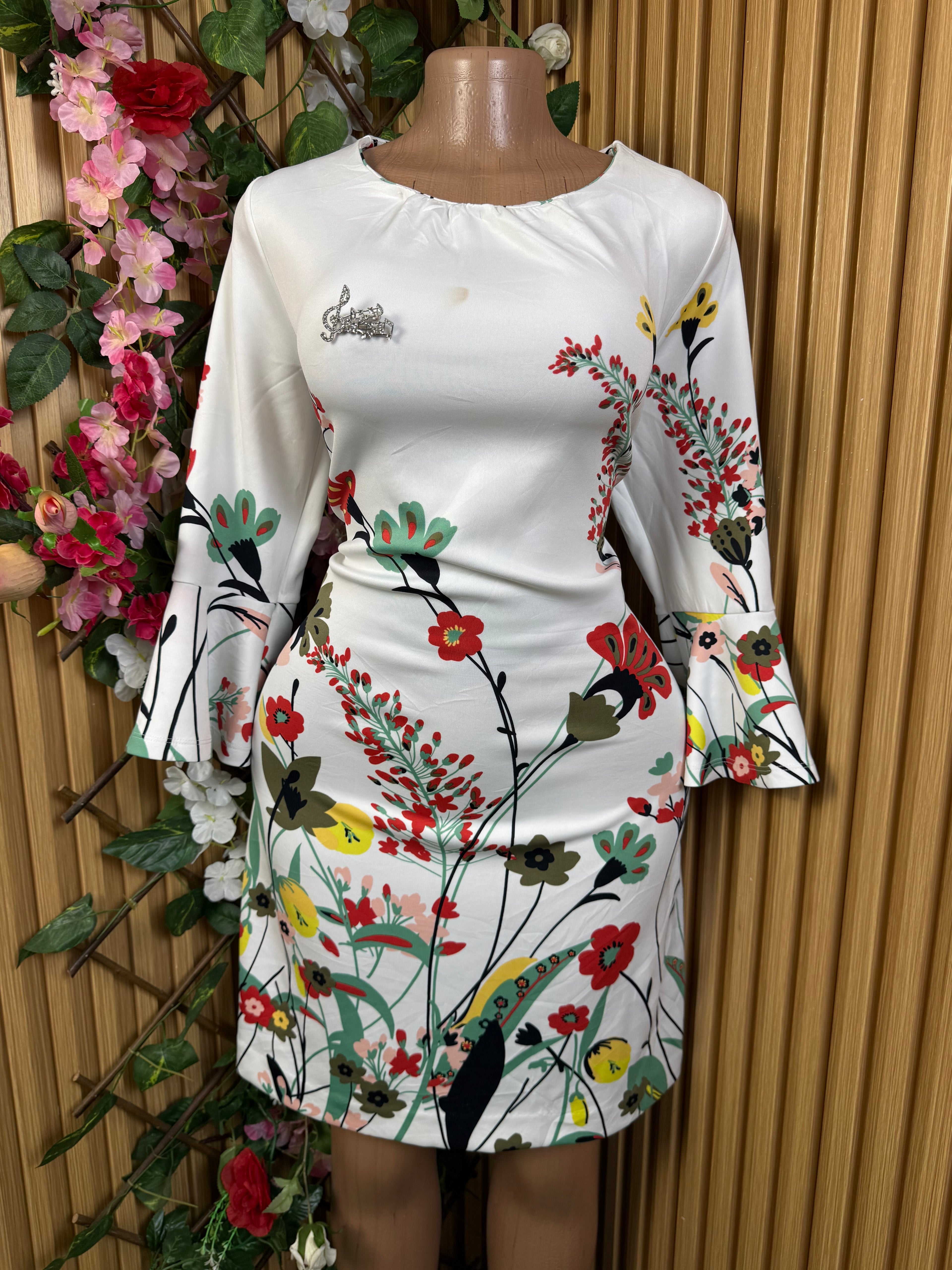 Robe moulante manches longues imprimée fleurie - Perluna Store