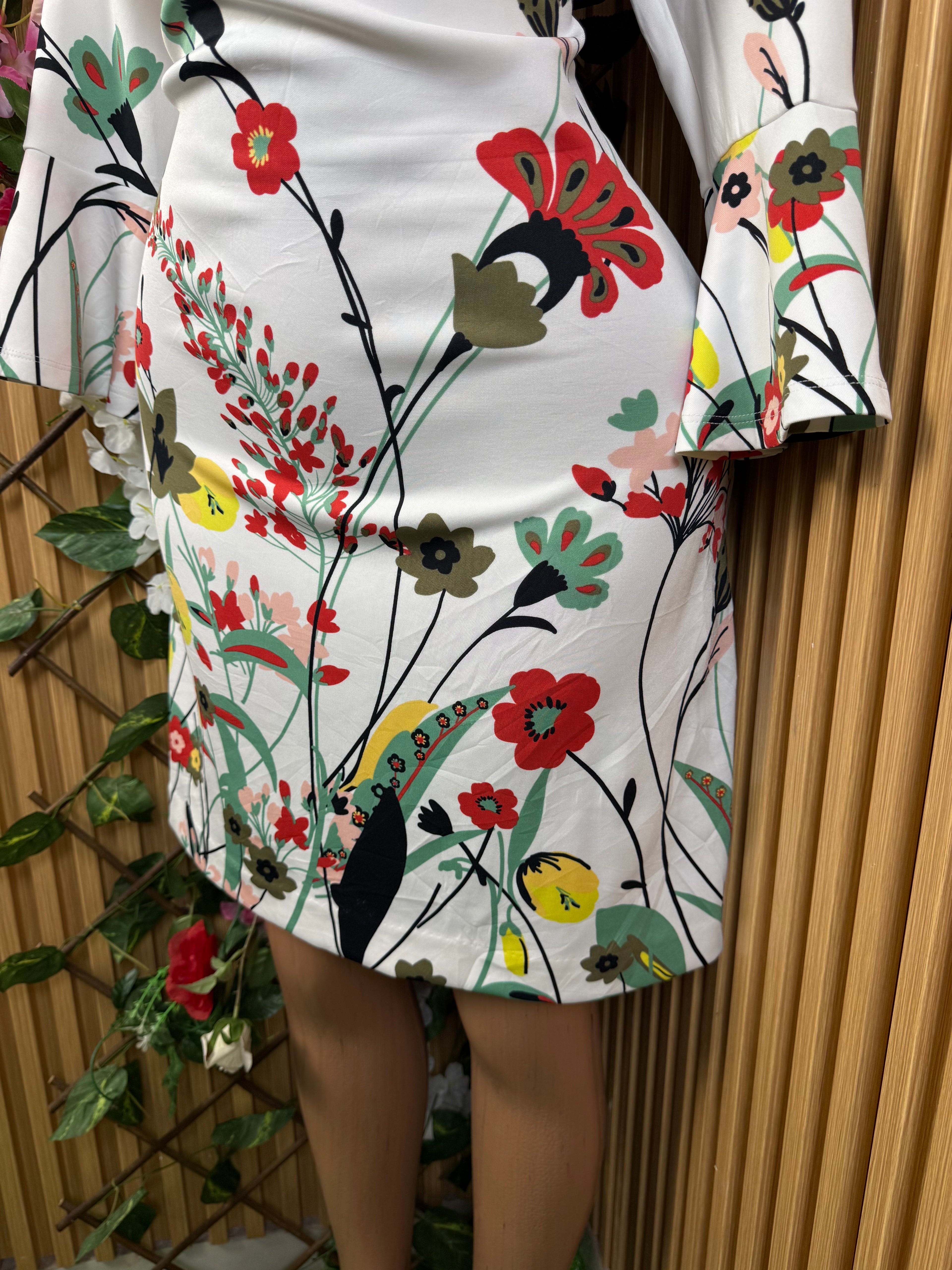 Robe moulante manches longues imprimée fleurie - Perluna Store