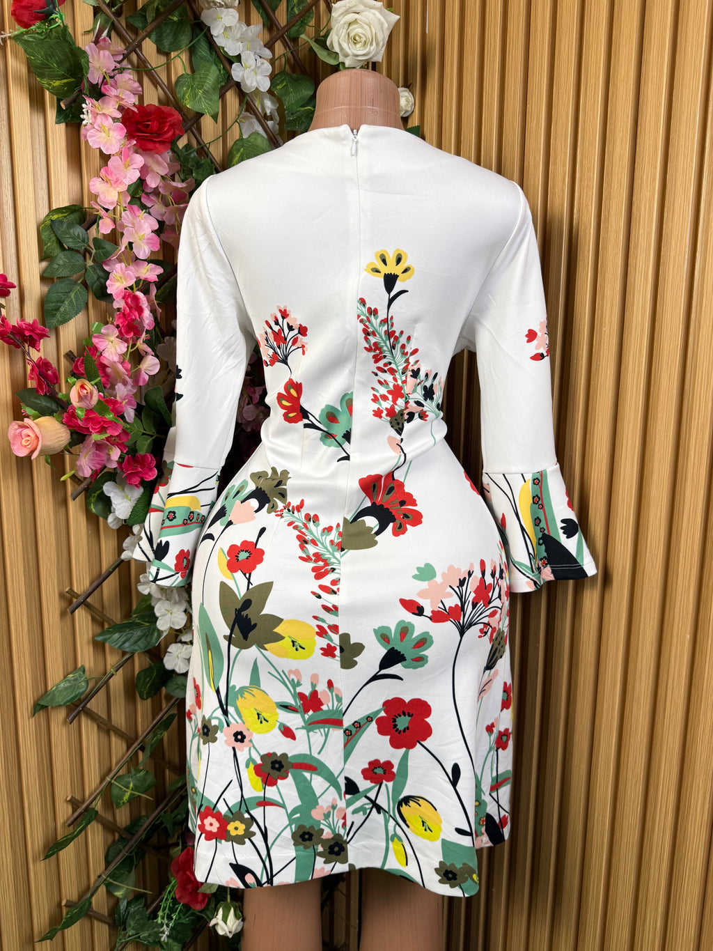Robe moulante manches longues imprimée fleurie - Perluna Store