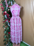Robe évasée longue sans manches imprimée fleurie-L