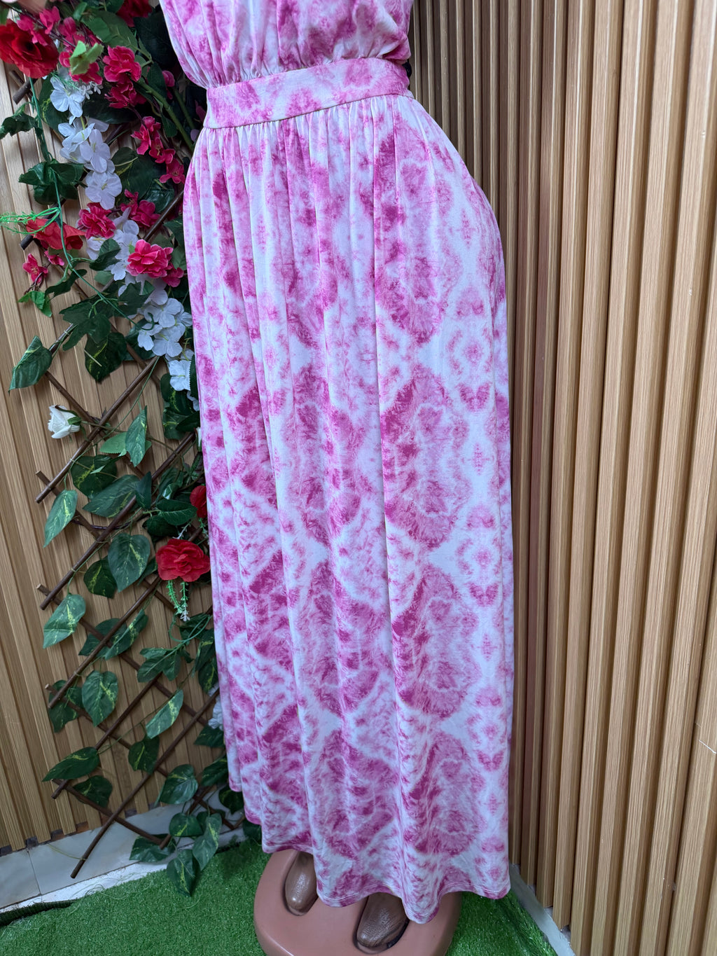 Robe évasée longue sans manches imprimée fleurie-L