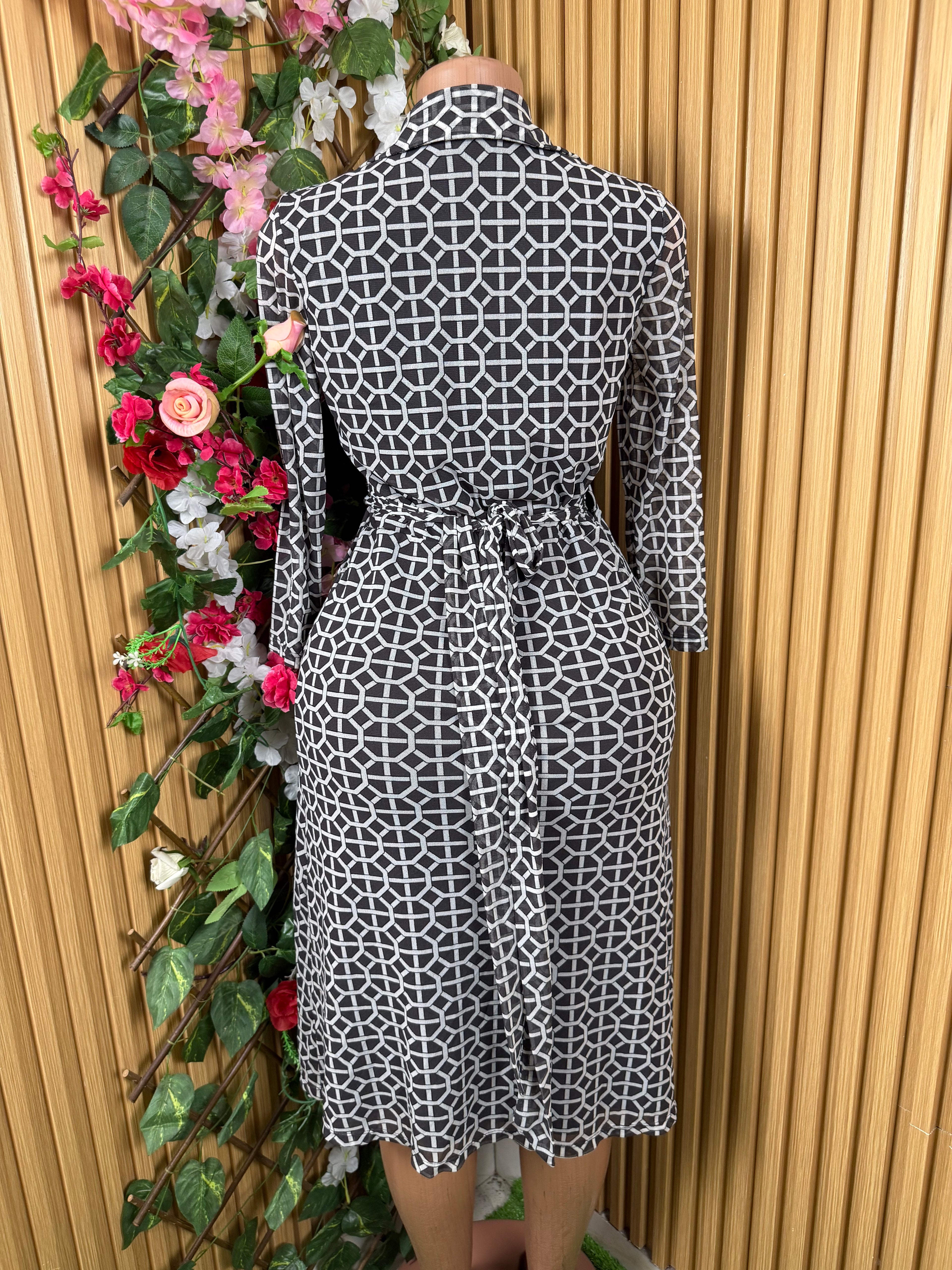 Robe moulante manches longues motif forme géomètre-M