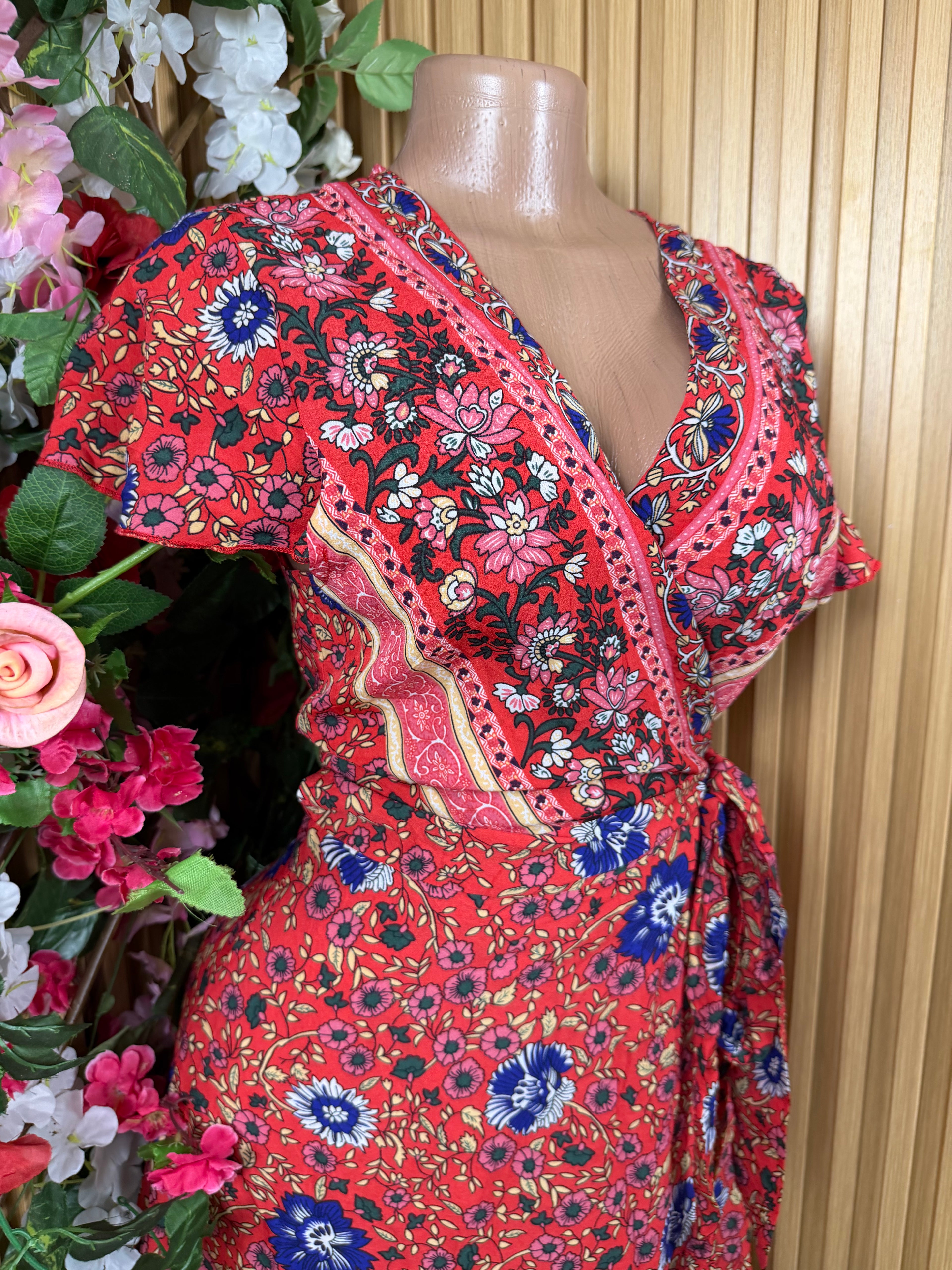 Robe évasée longue manches courtes décolletée-S