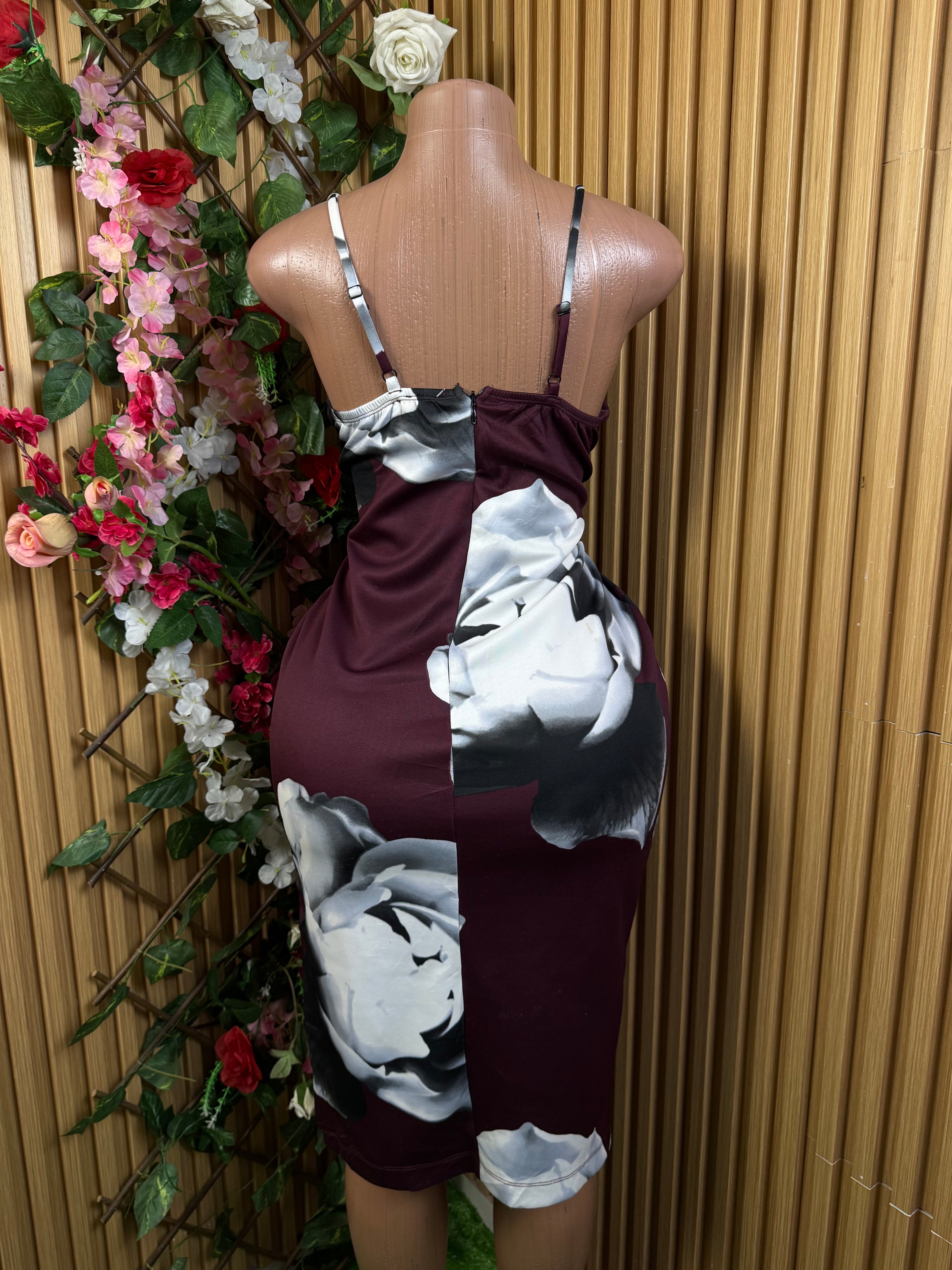 Robe moulante slim à fine bretelles imprimée fleurie - Perluna Store