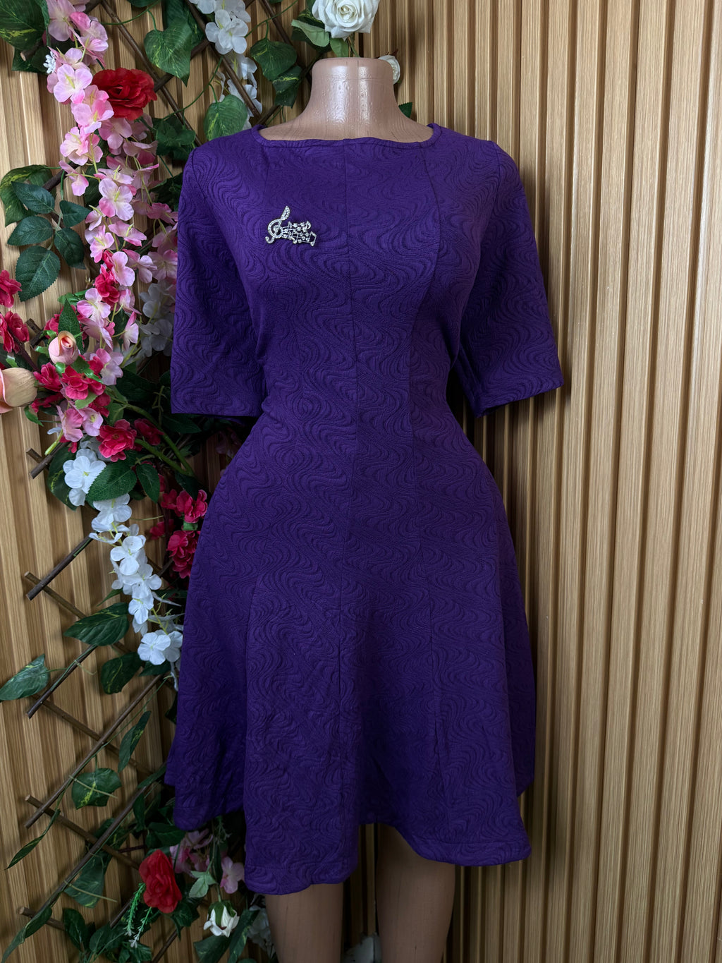 Robe évasée manches 3/4 décollectée - Perluna Store